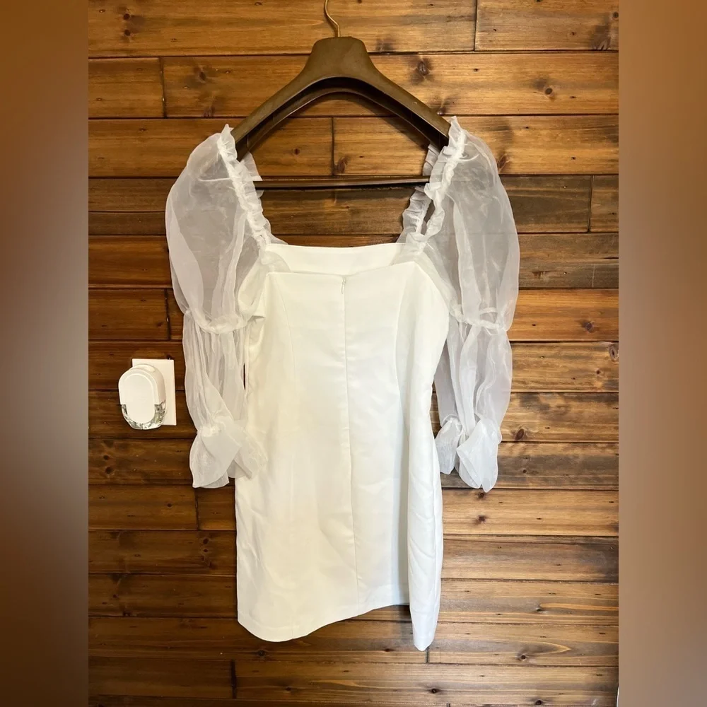 Amanda Uprichard Tia Puff Sleeve Mini Dress in White Women's Size small Bridal - Picture 3 of 10